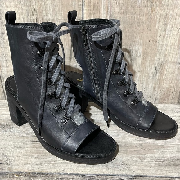 Free People City Of Lights Black Open Toe Lace Up Back Cut Out Heel Boots Sz 10 - Picture 5 of 16